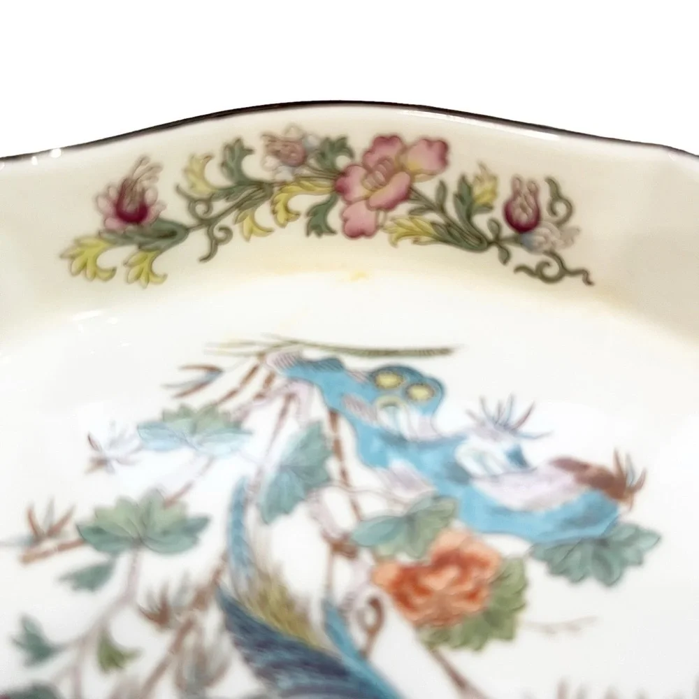 Vintage Wedgwood Kutani Crane Bone China Small Jewelry Trinket Dish White 5”x4”